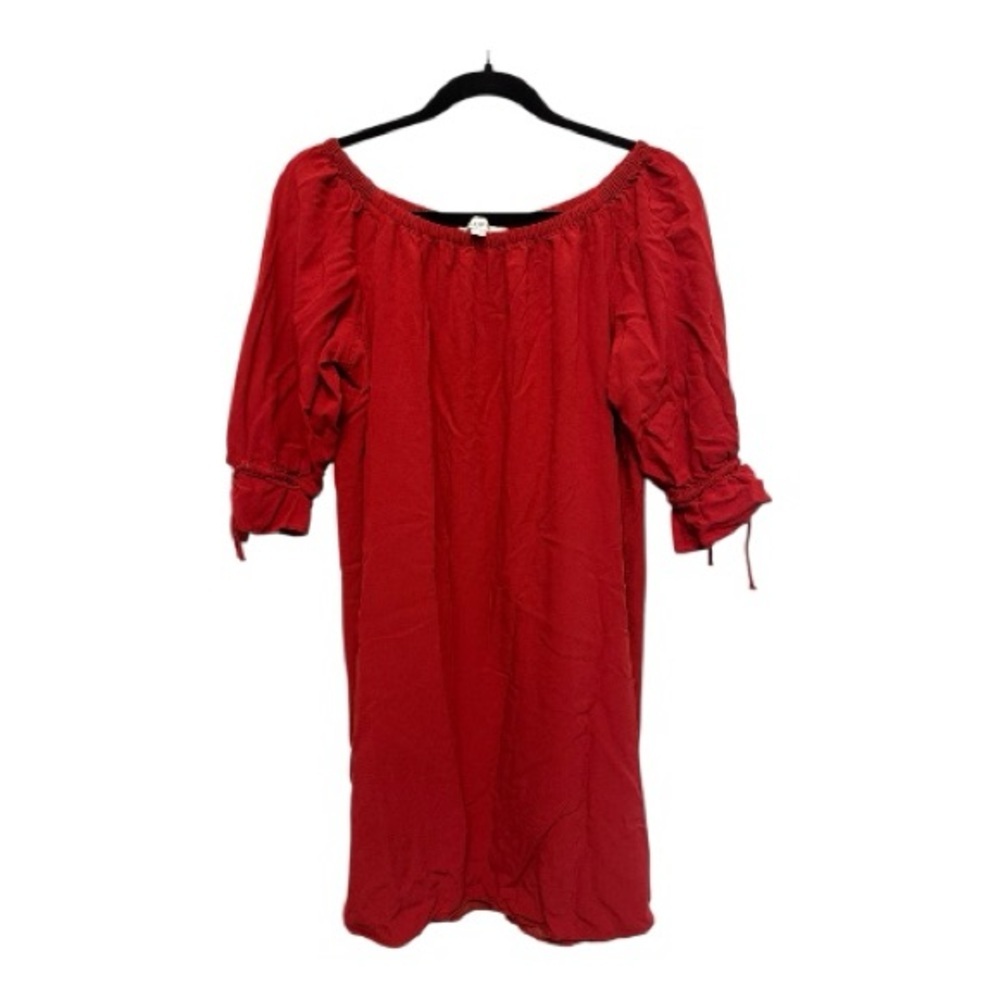 LOFT Red Long Sleeve Dress With Tie Sleeve Detail Medium Petite